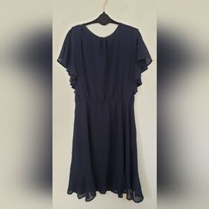 Navy Blue Butterfly Sleeve Dress